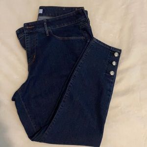 Loft high waist skinny jeans with gold button detail. Size 14. Like new